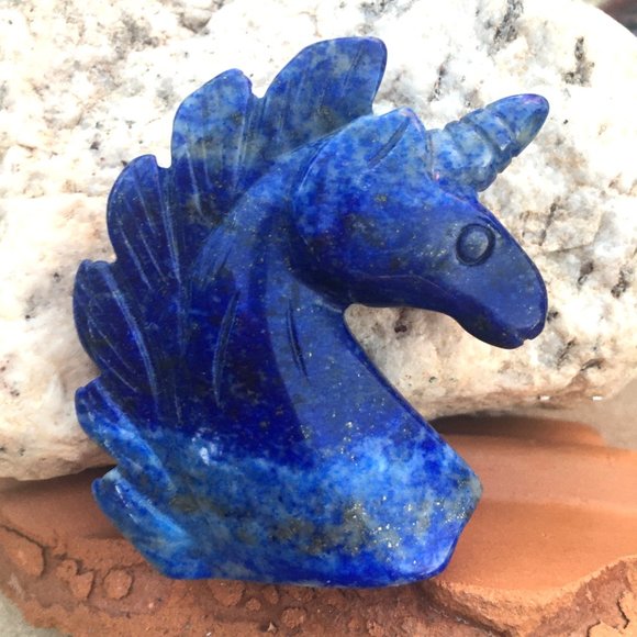 Genuine Lapis Lazuli Unicorn Palm Stone Figurine - Picture 13 of 16